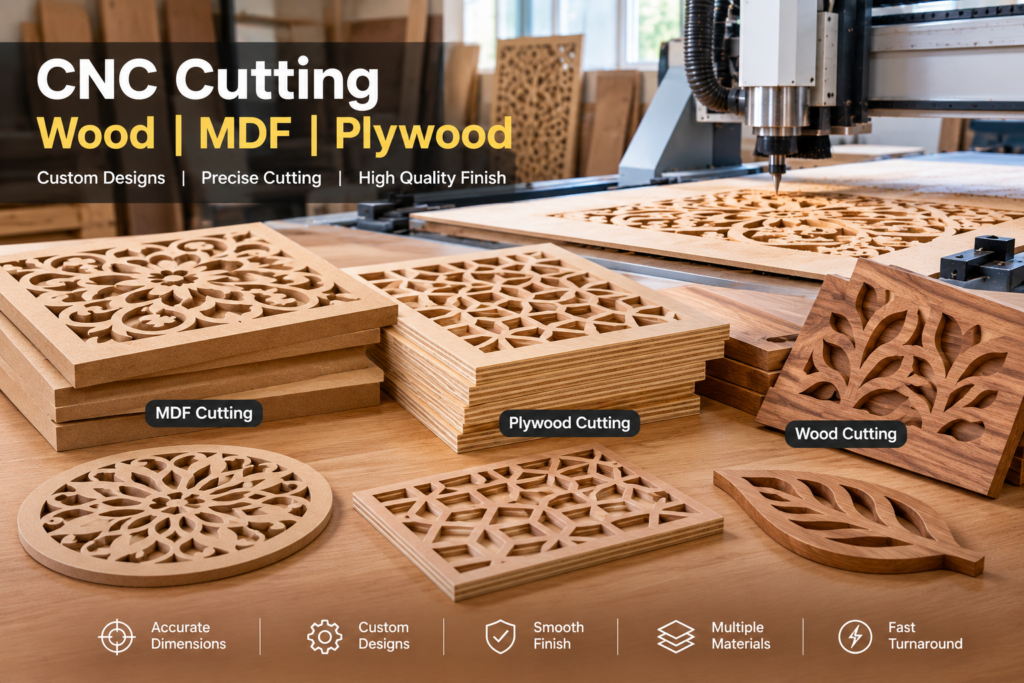 Wood CNC cutting process using CNC router